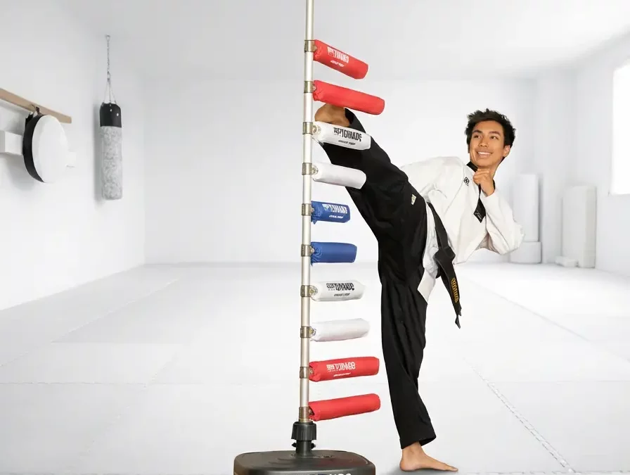 Meister übt Kicktraining im Dojang