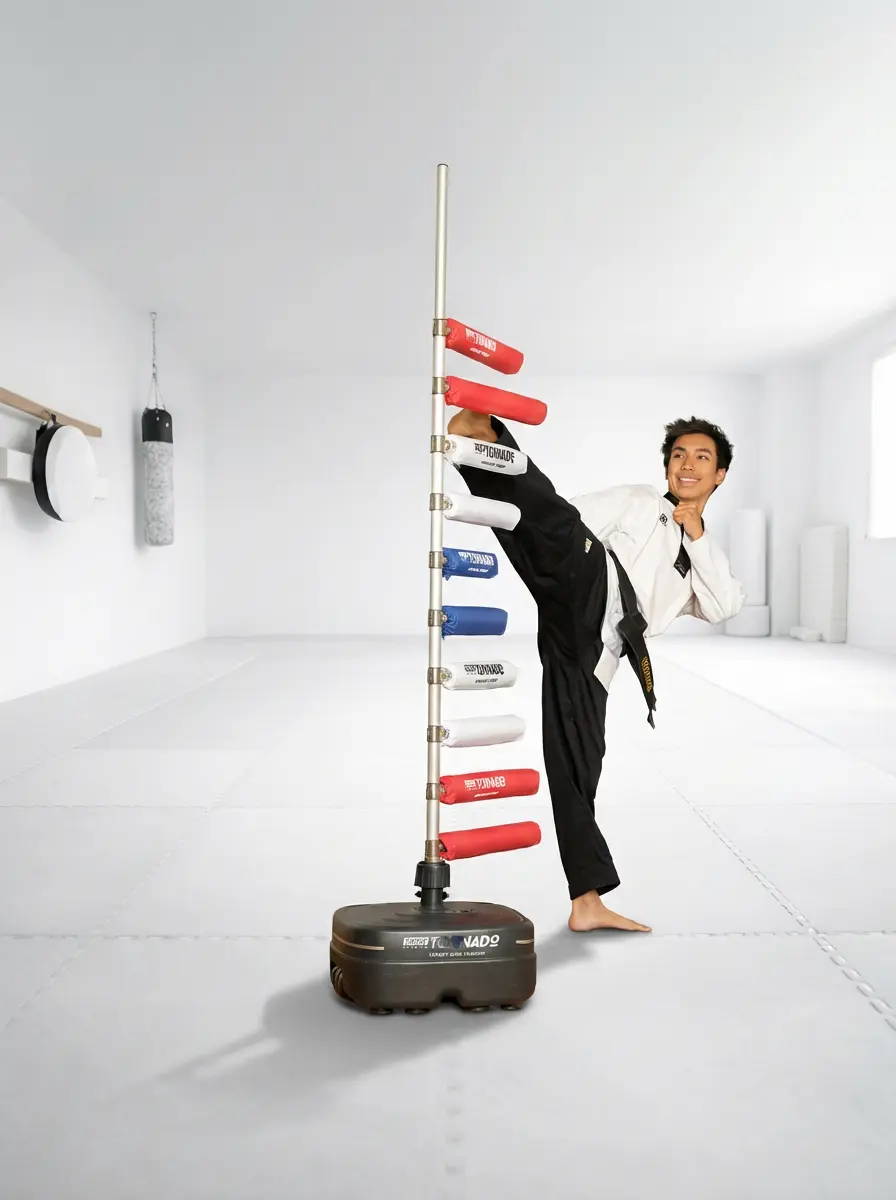 Meister übt Kicktraining im Dojang