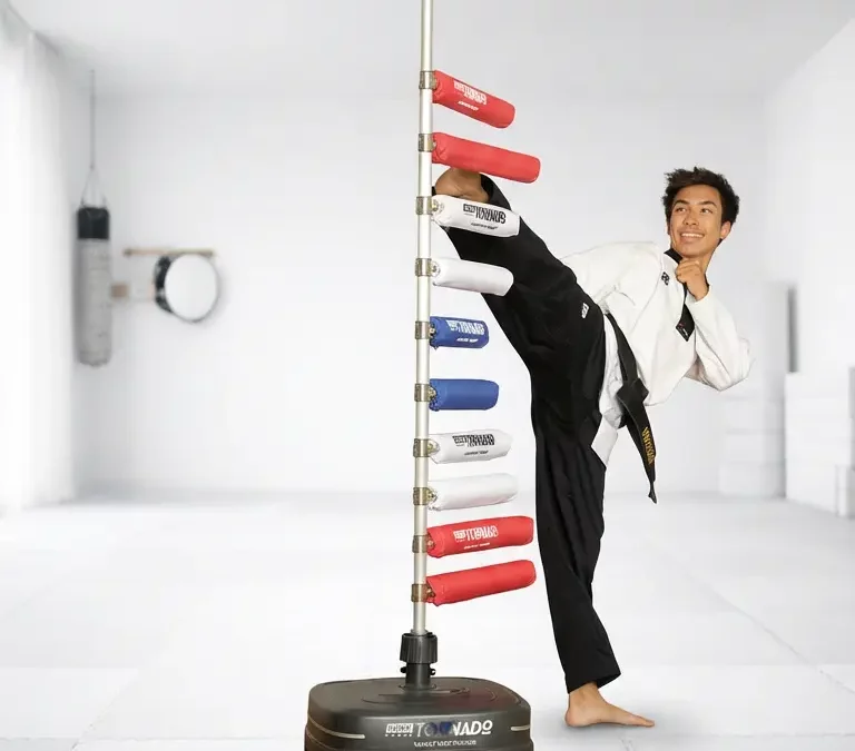 Taekwondo Meister trainiert Taekwondo-Kicks.