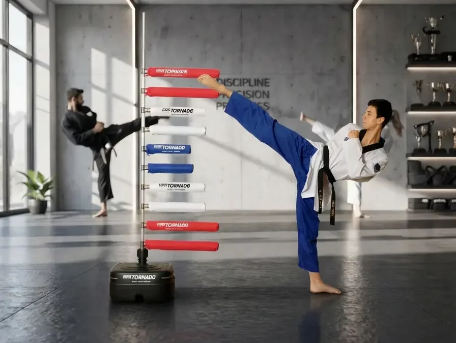 Taekwondo-Kicktraining in modernem Dojang