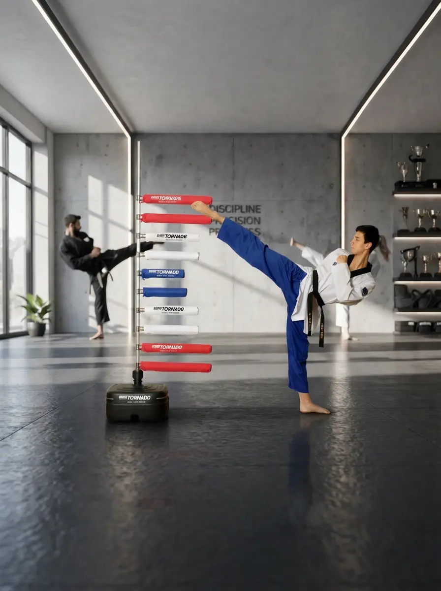 Taekwondo-Kicktraining in modernem Dojang