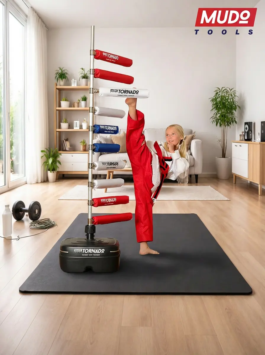 Kind trainiert Taekwondo-Kicktechnik